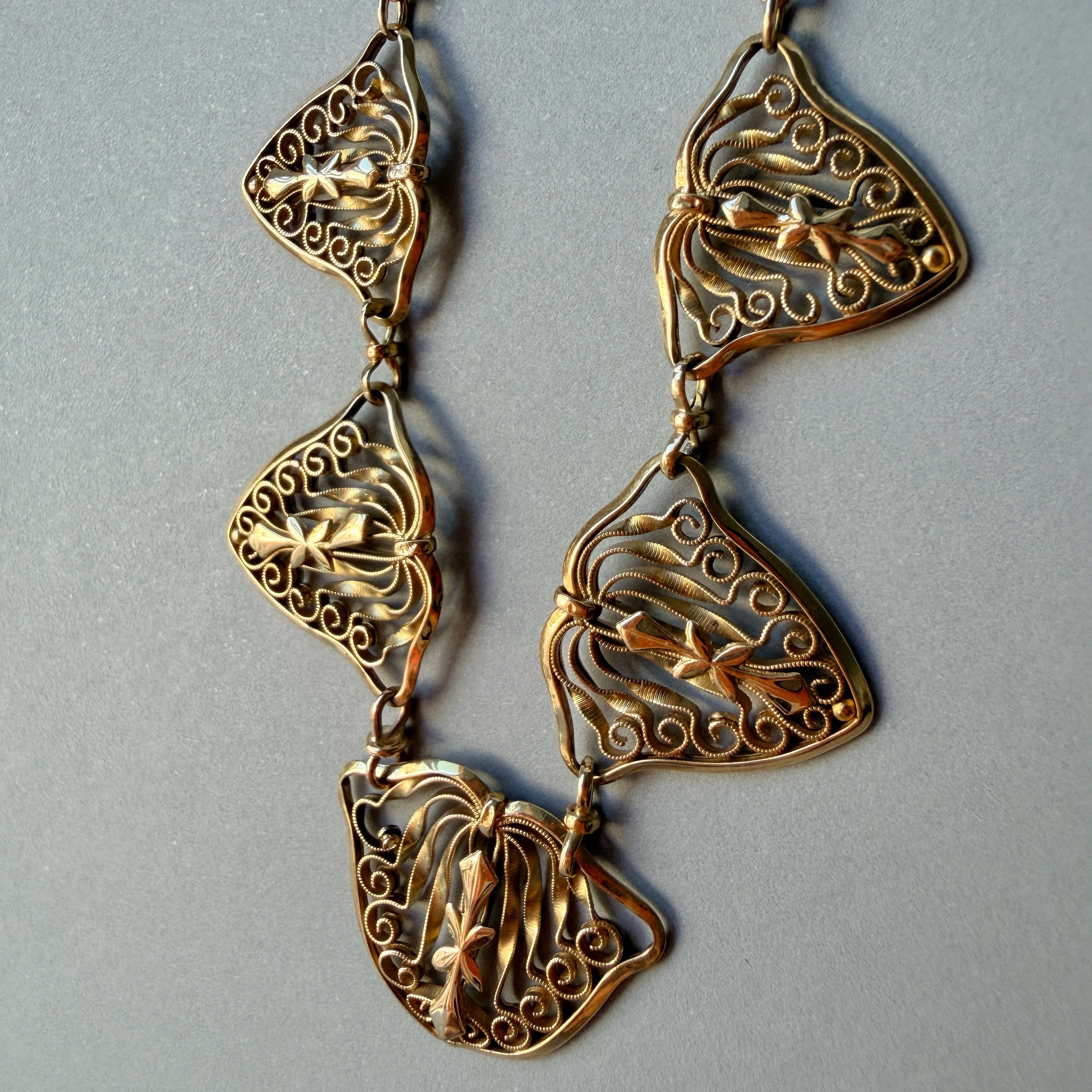 French Antique 18K Gold Draperie drop  link Necklace