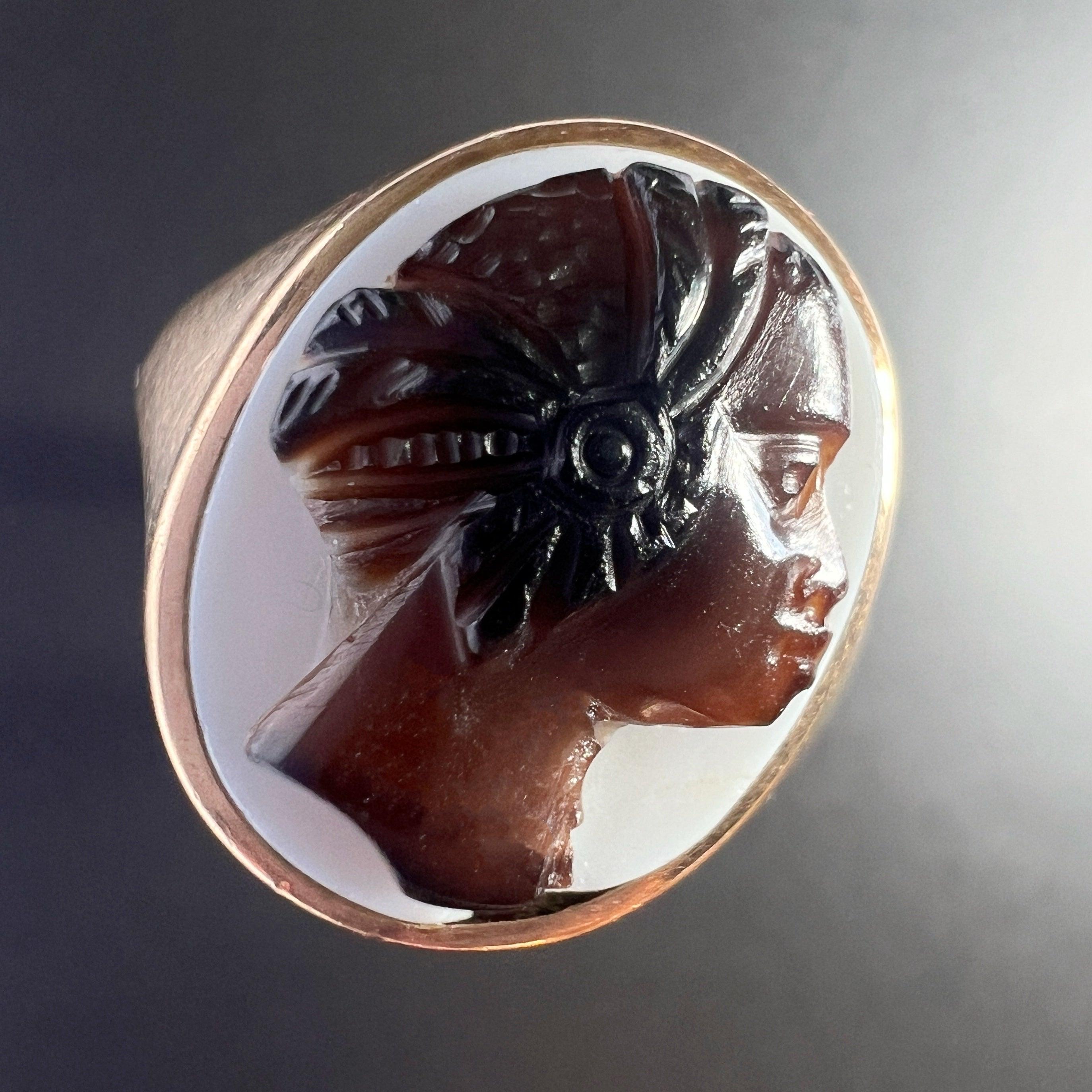 Antique 14K gold agate cameo signet ring - Curiously timeless