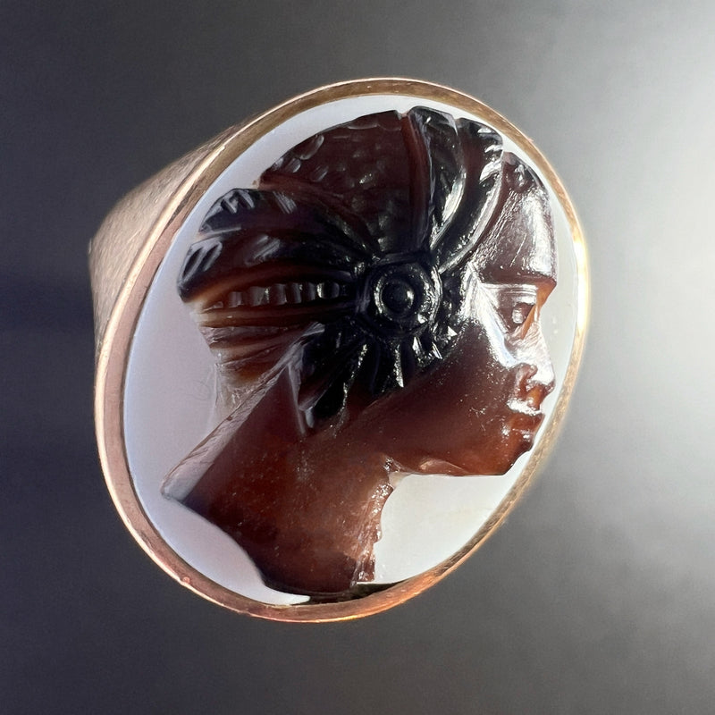 Antique 14K gold agate cameo signet ring