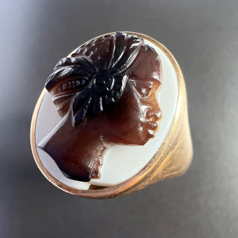 Antique 14K gold agate cameo signet ring