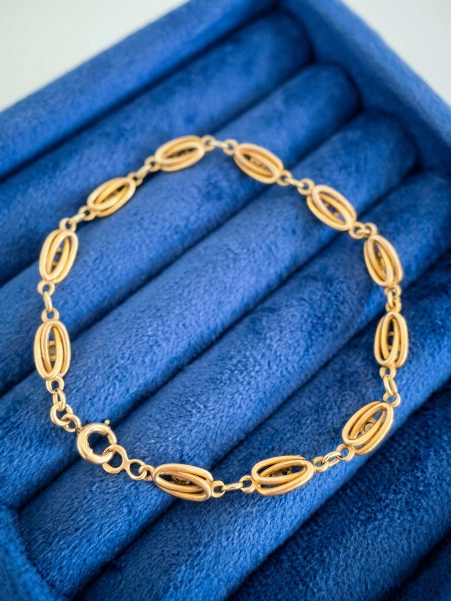 Antique 18k yellow gold blue sapphire pearl link bracelet