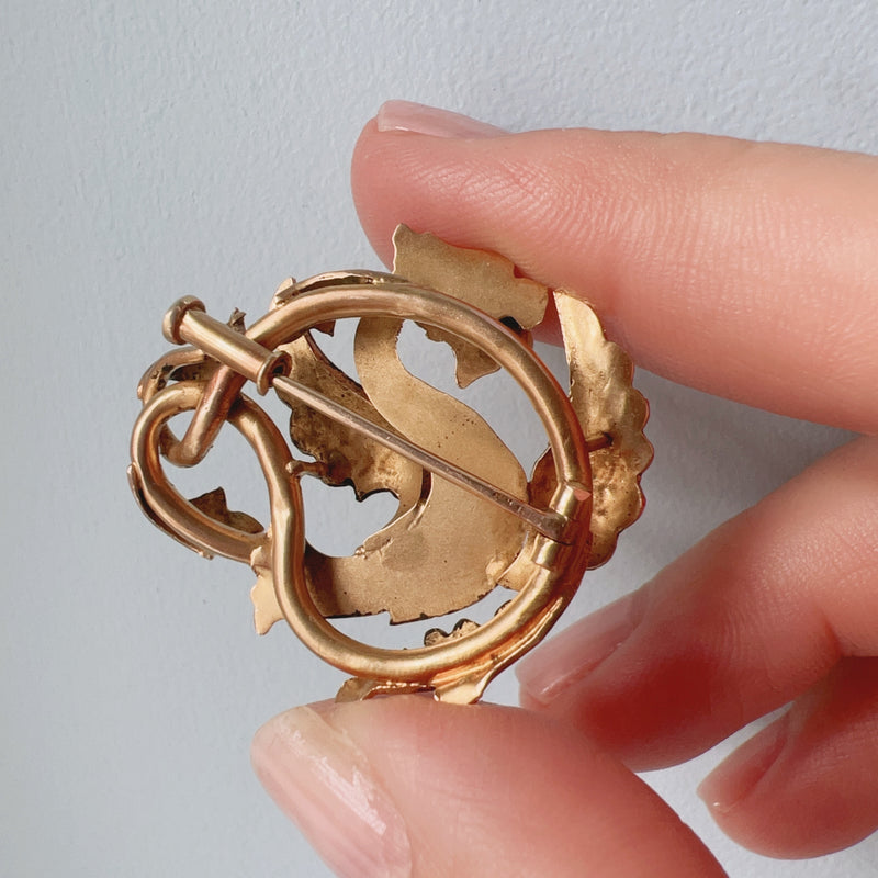 Art Nouveau era French 18K gold chimera brooch