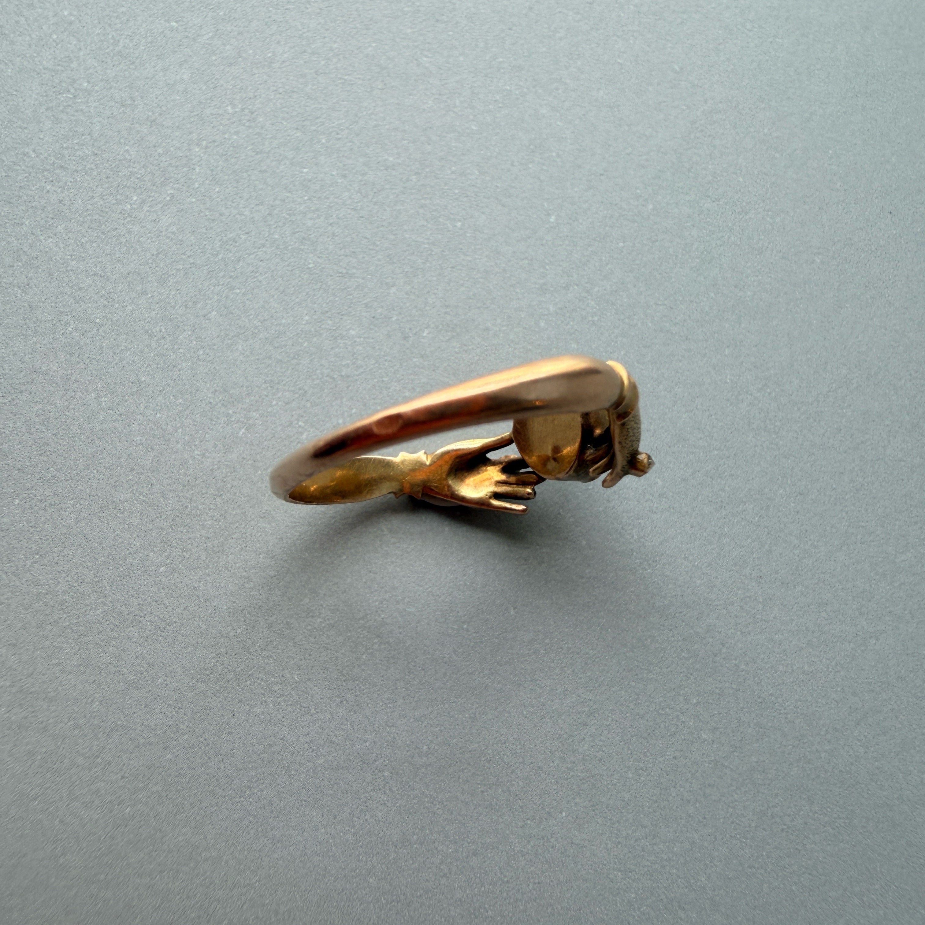Rare Georgian 14k gold Hands of Loyalty Diamond Heart ring