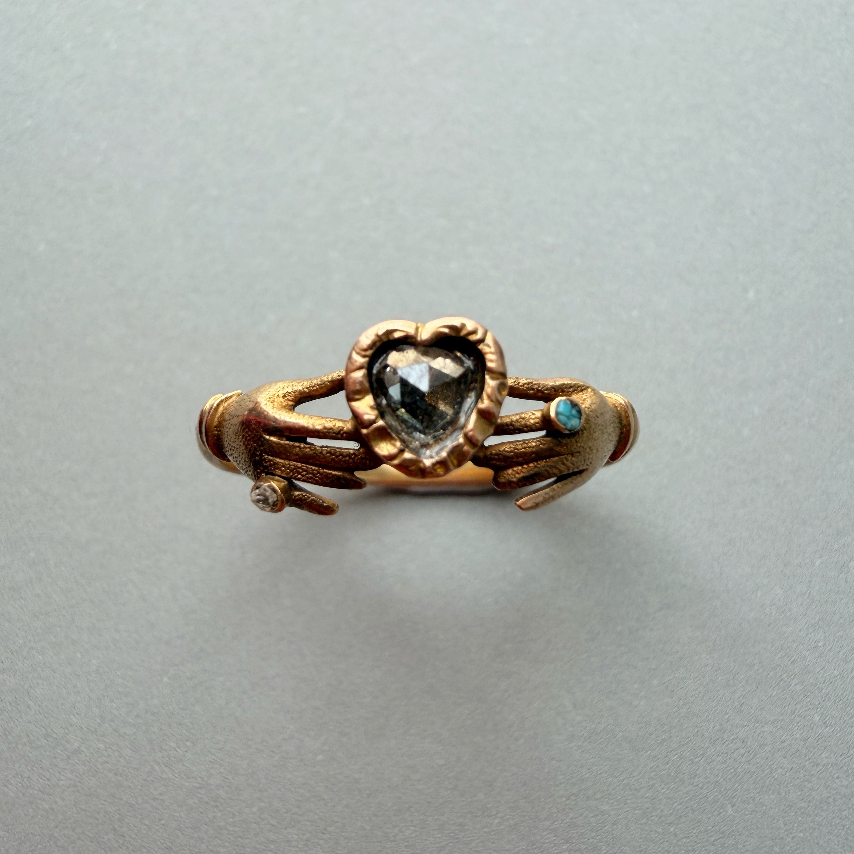 Rare Georgian 14k gold Hands of Loyalty Diamond Heart ring