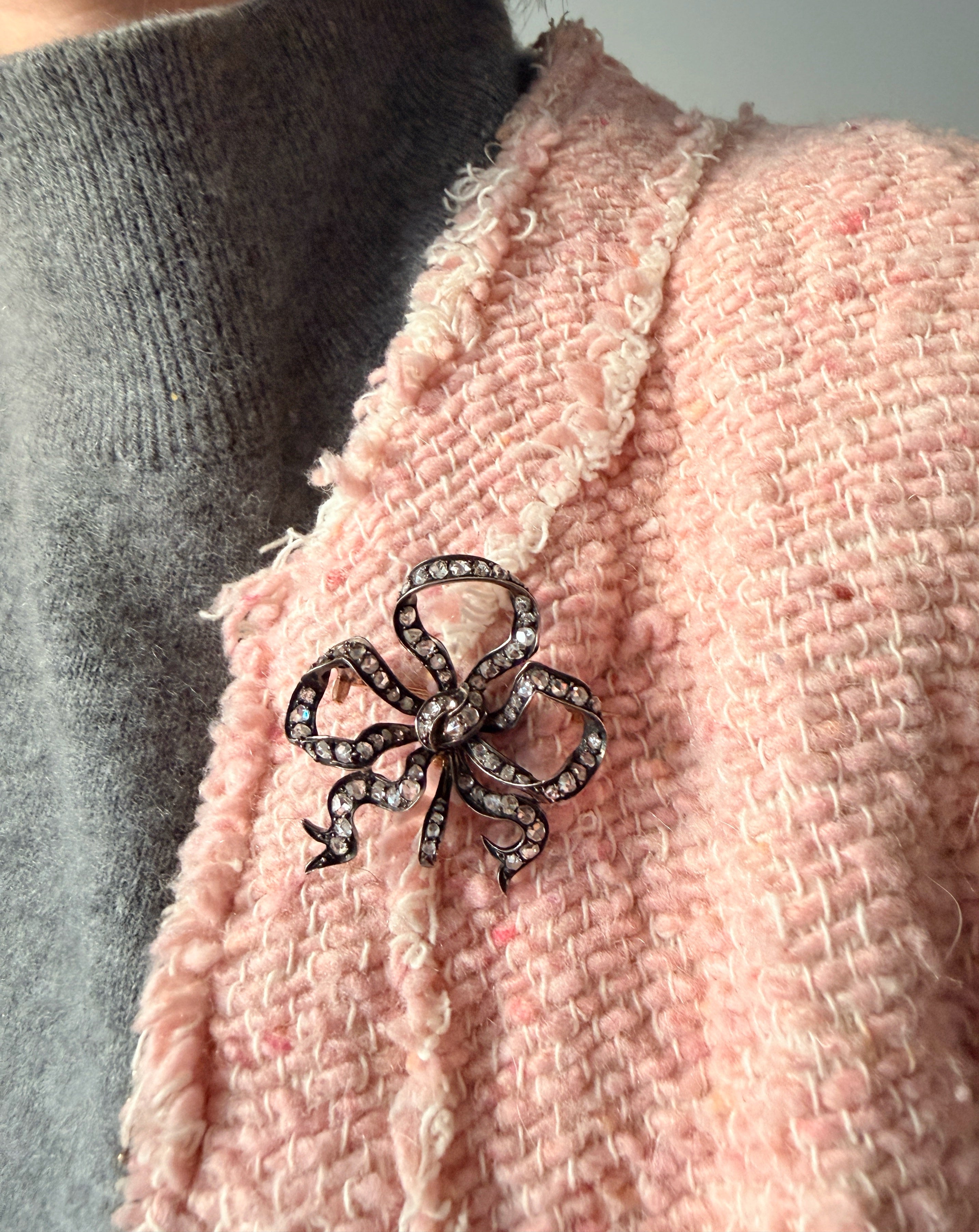 Victorian era 18K gold Diamond Bow Brooch 