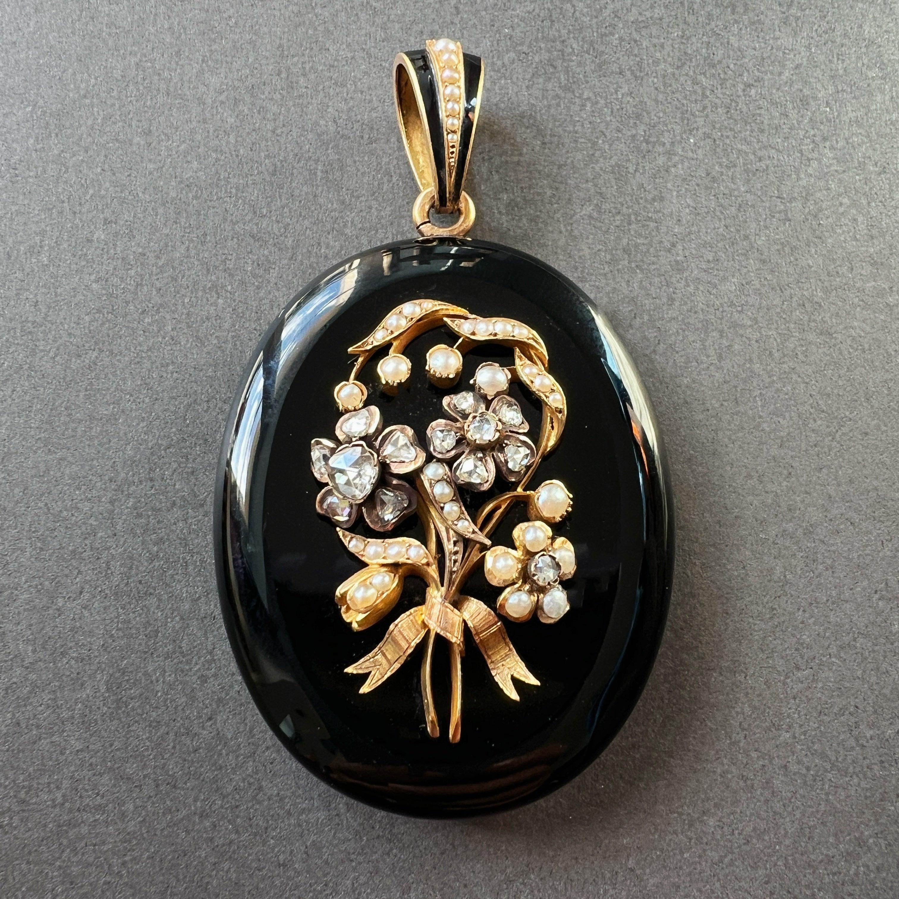 Victorian 18K gold lily of the valley and forget me not flower locket pendant - Curiously timeless