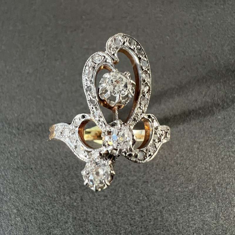 Victorian era 18K gold diamond bow clover ring