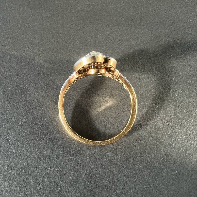 Victorian era 18K gold diamond bow clover ring