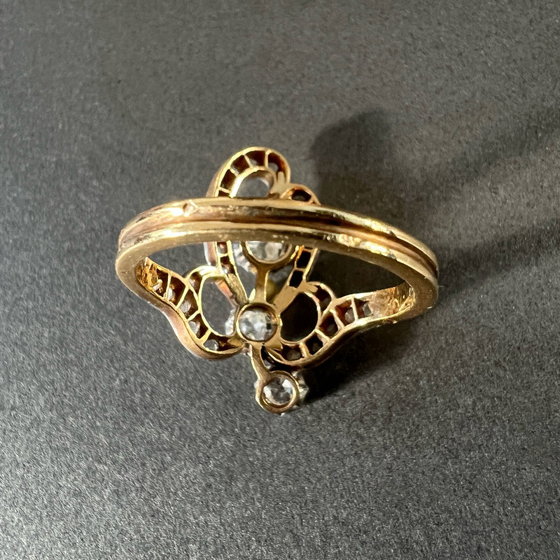 Victorian era 18K gold diamond bow clover ring