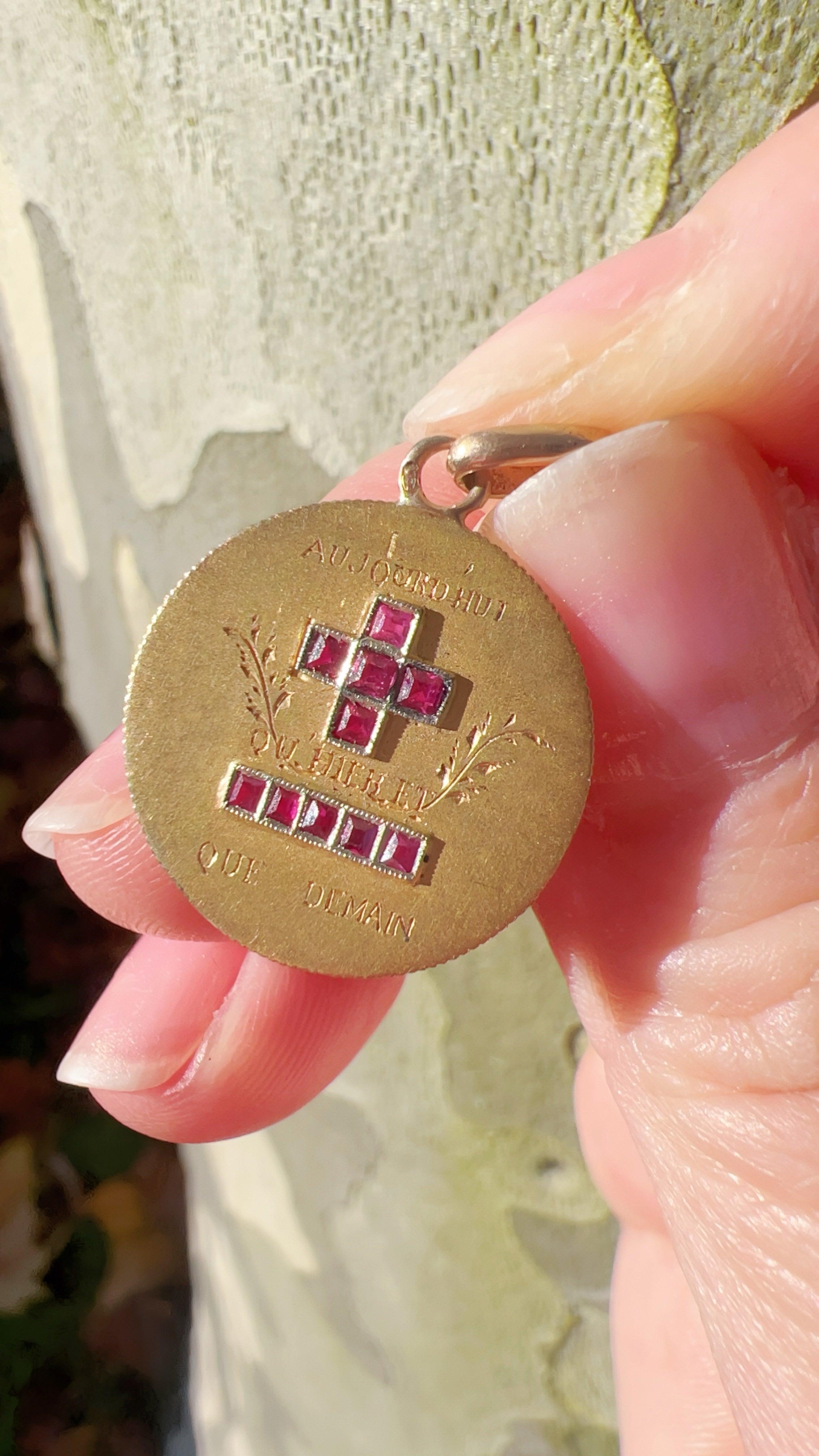 Rare Antique 18K Gold “Today More Than Yesterday, Less Than Tomorrow” Love Medal Pendant - Curiously timeless