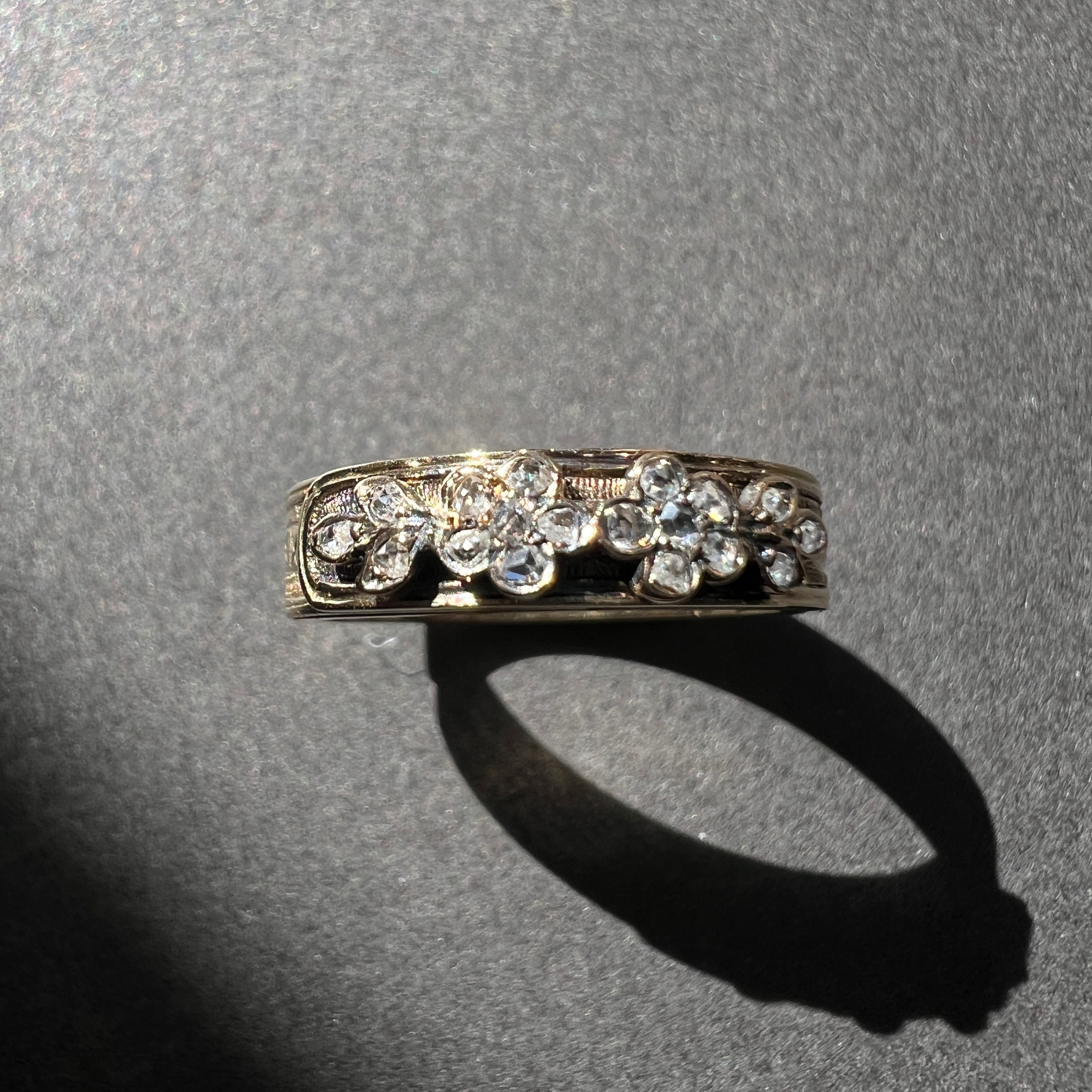 Antique French work 18K Gold Secret Compartment Diamond Forget-Me-Not Flower 