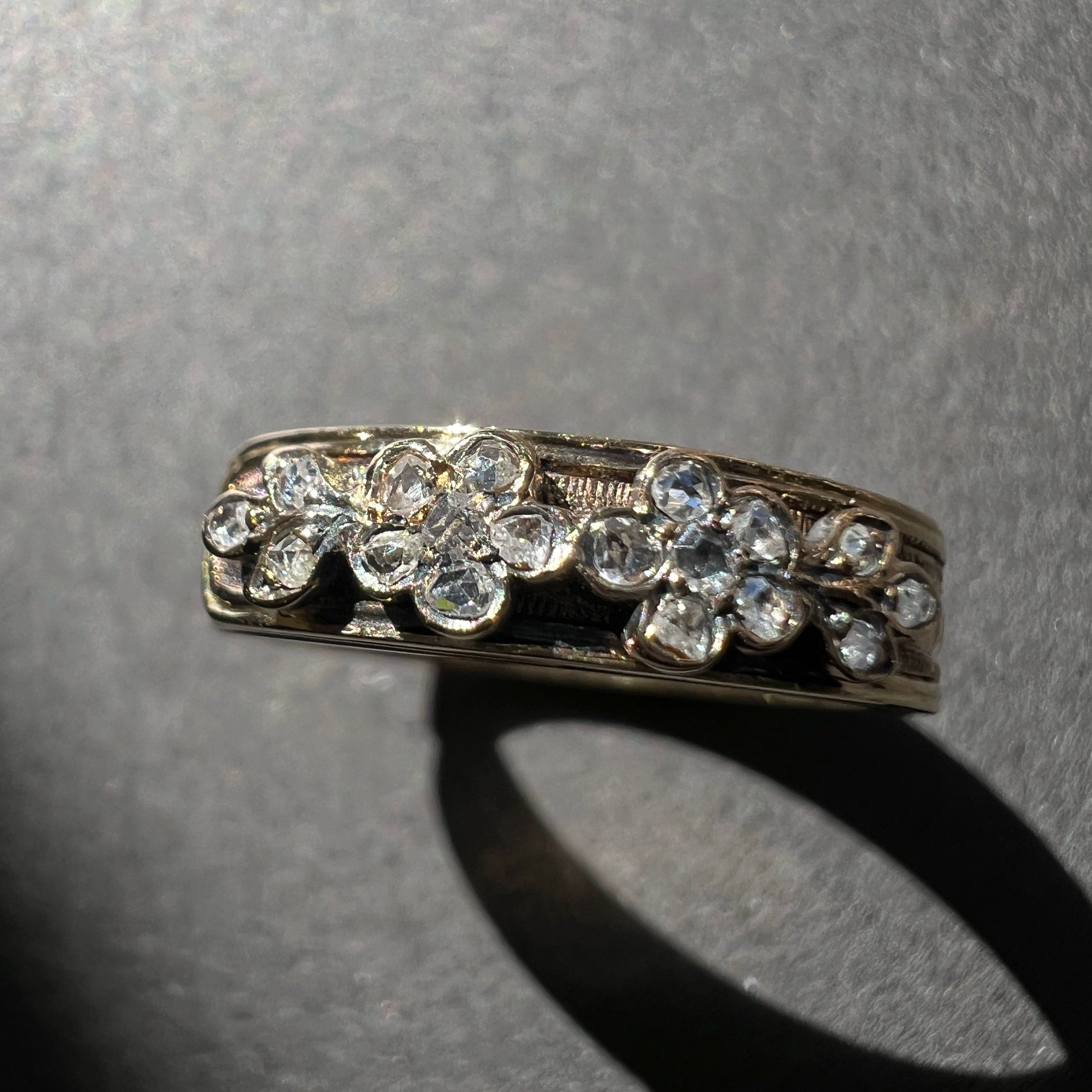 Antique French work 18K Gold Secret Compartment Diamond Forget-Me-Not Flower 