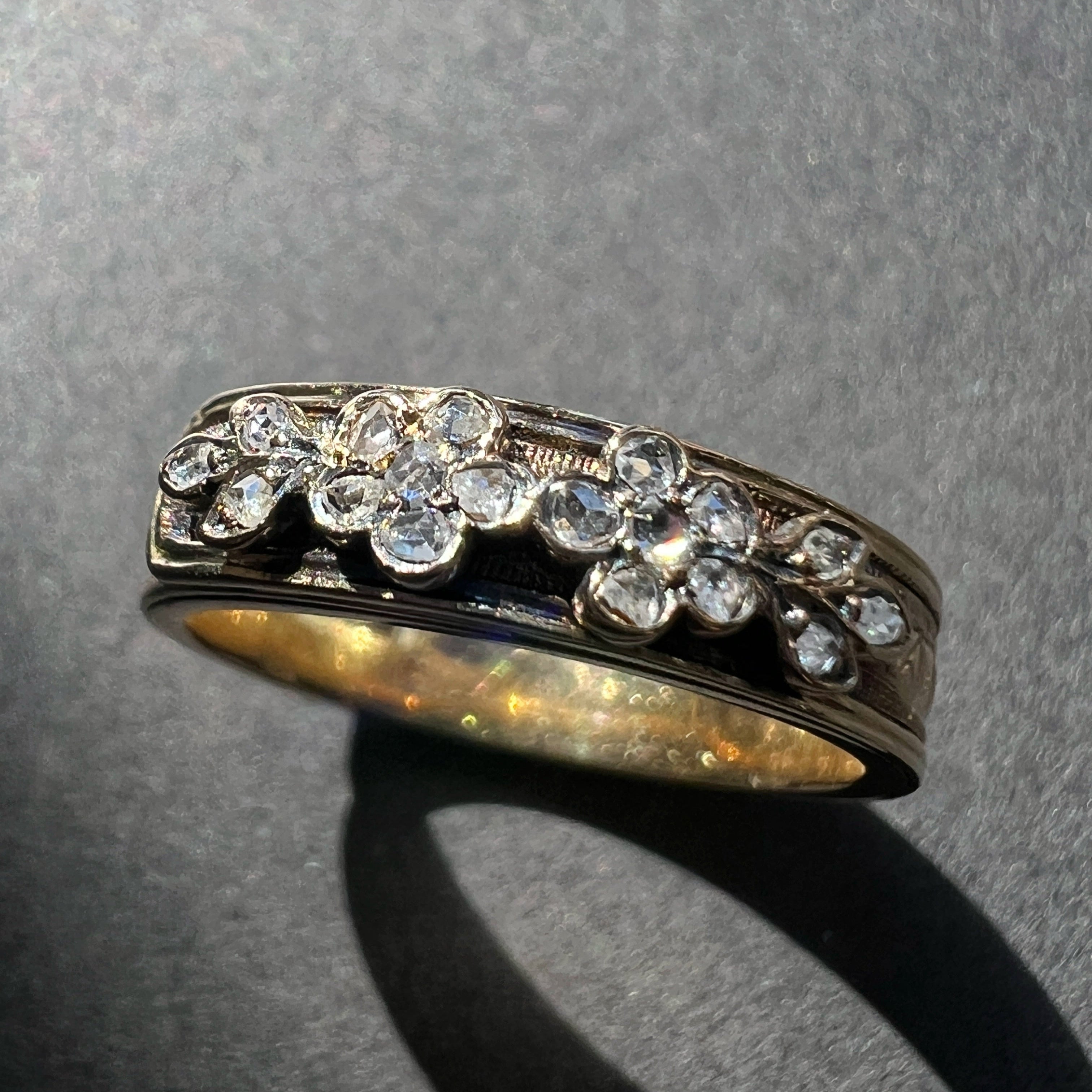 Antique French work 18K Gold Secret Compartment Diamond Forget-Me-Not Flower 