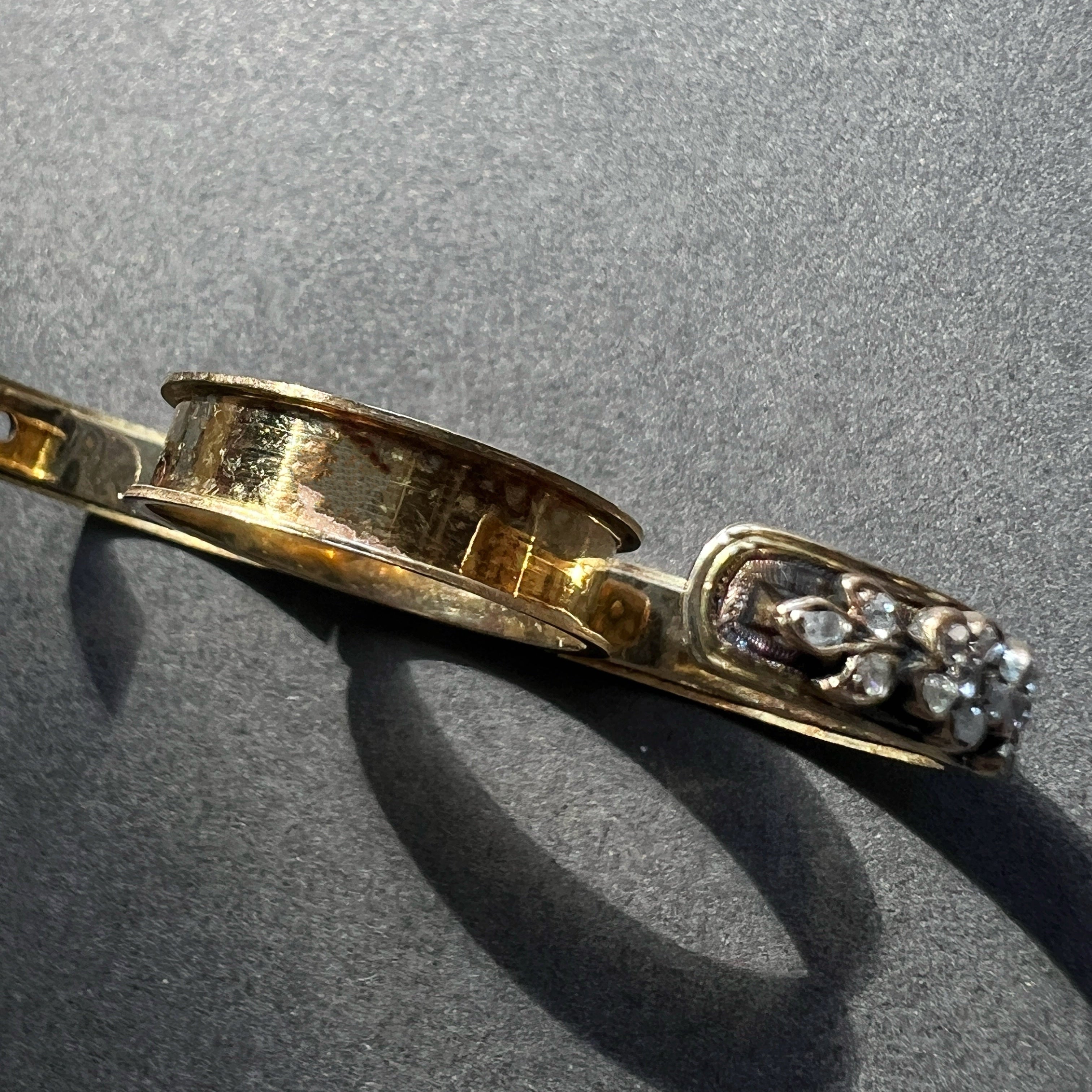Antique French work 18K Gold Secret Compartment Diamond Forget-Me-Not Flower 