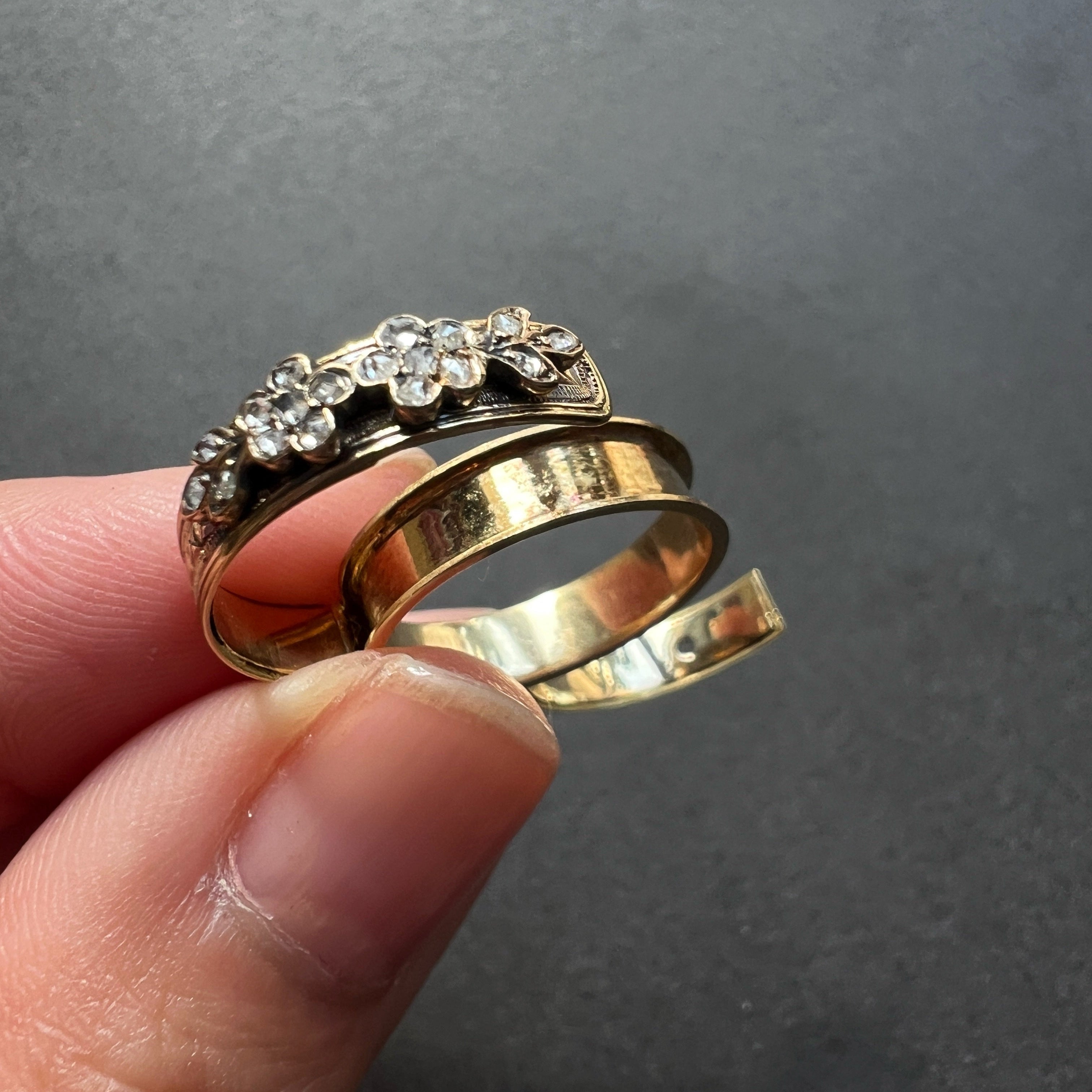 Antique French work 18K Gold Secret Compartment Diamond Forget-Me-Not Flower 