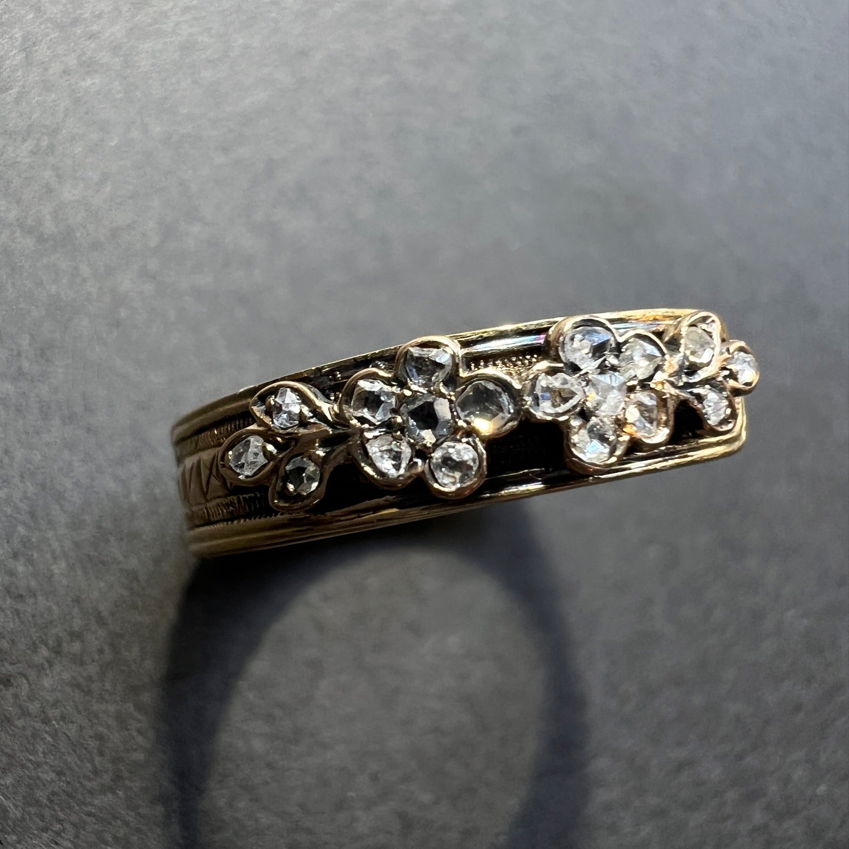 Antique French work 18K Gold Secret Compartment Diamond Forget-Me-Not Flower 