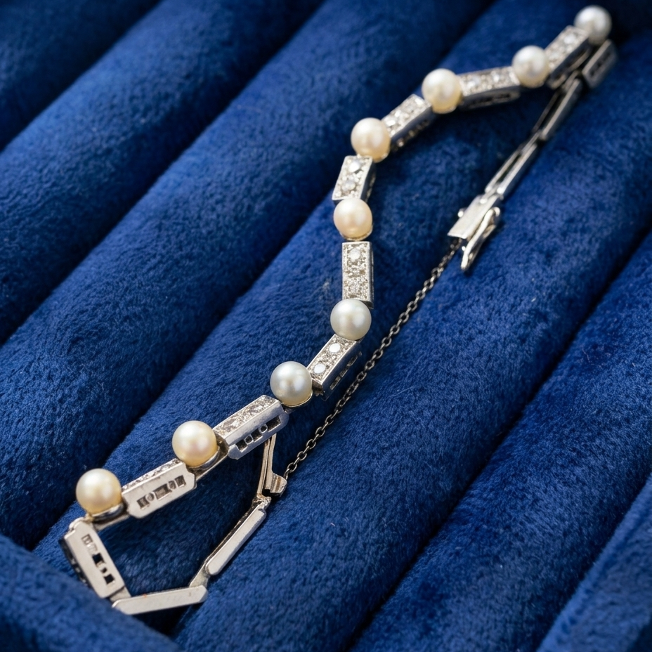 Art Deco Platinum Pearl & Diamond Bracelet