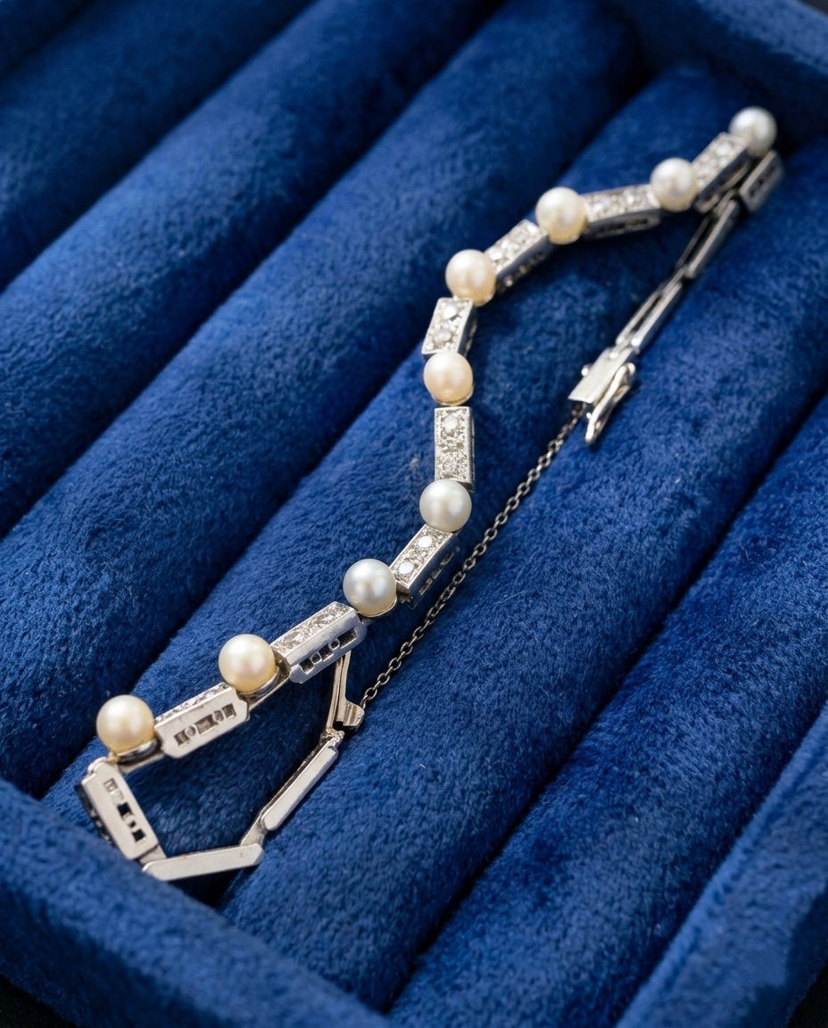 Art Deco Platinum Pearl & Diamond Bracelet