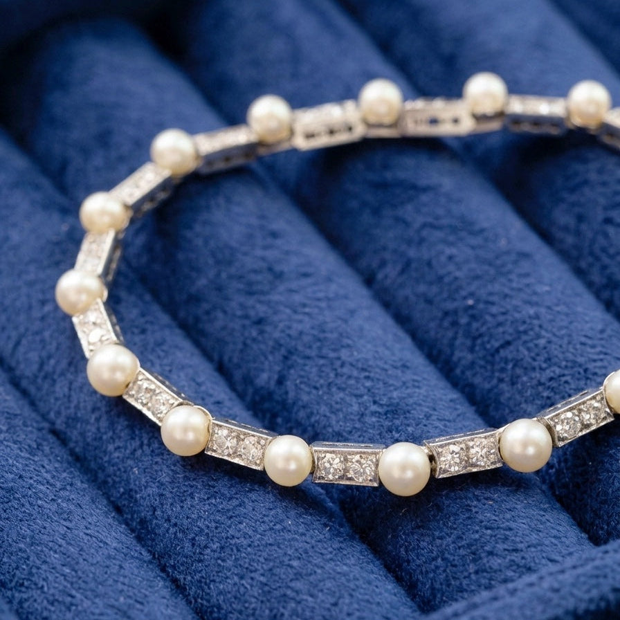 Art Deco Platinum Pearl & Diamond Bracelet