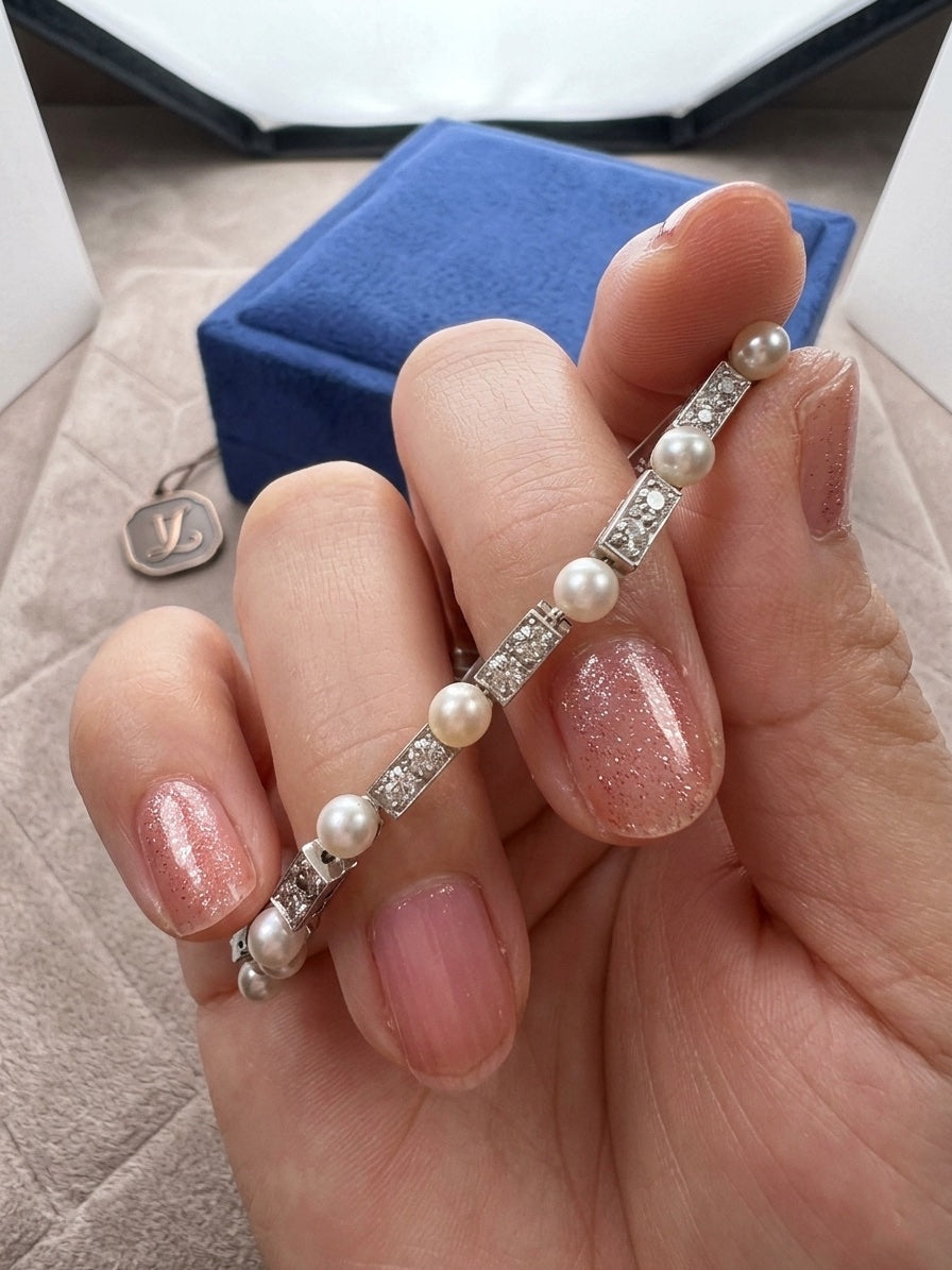 Art Deco Platinum Pearl & Diamond Bracelet