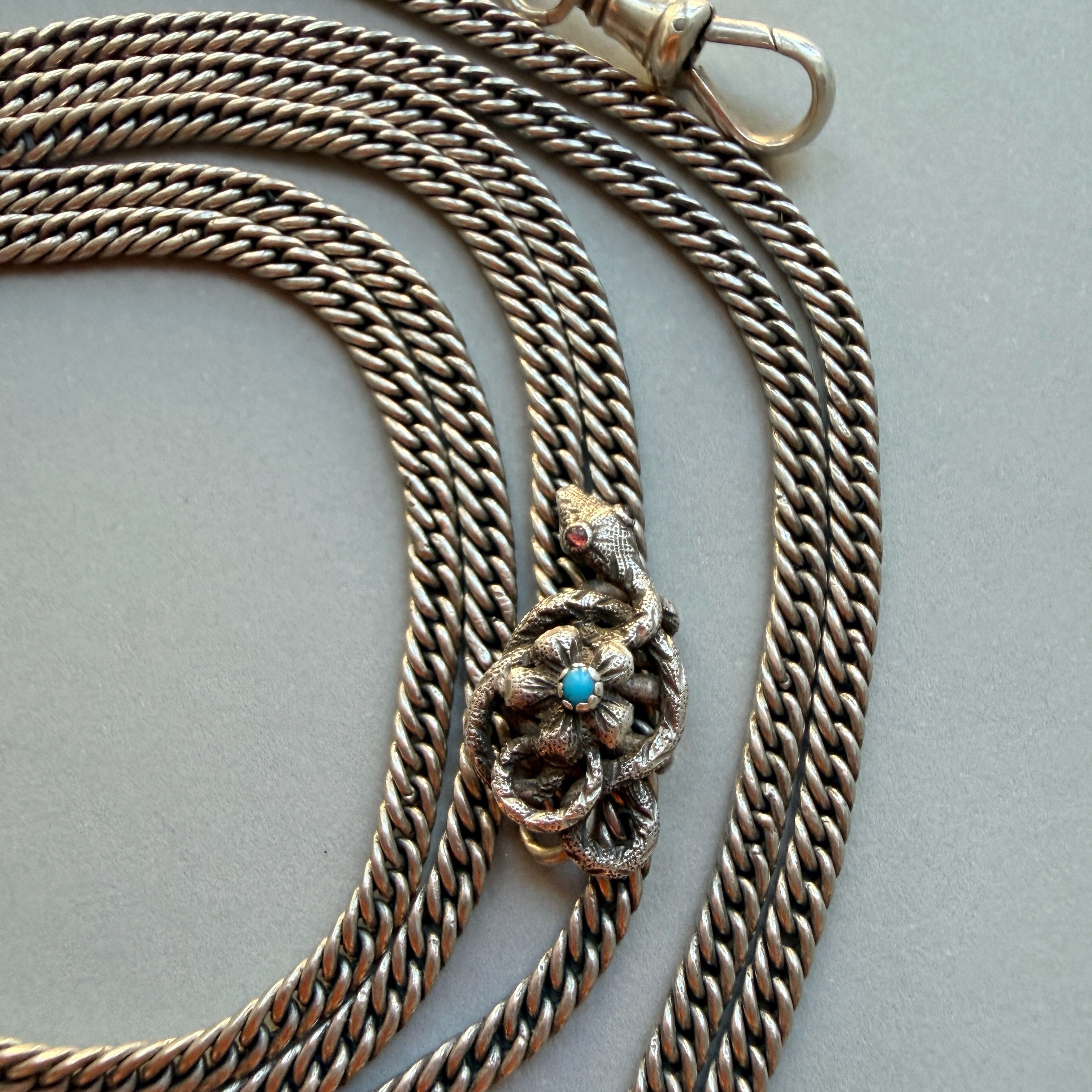 Victorian long guard silver snake chain