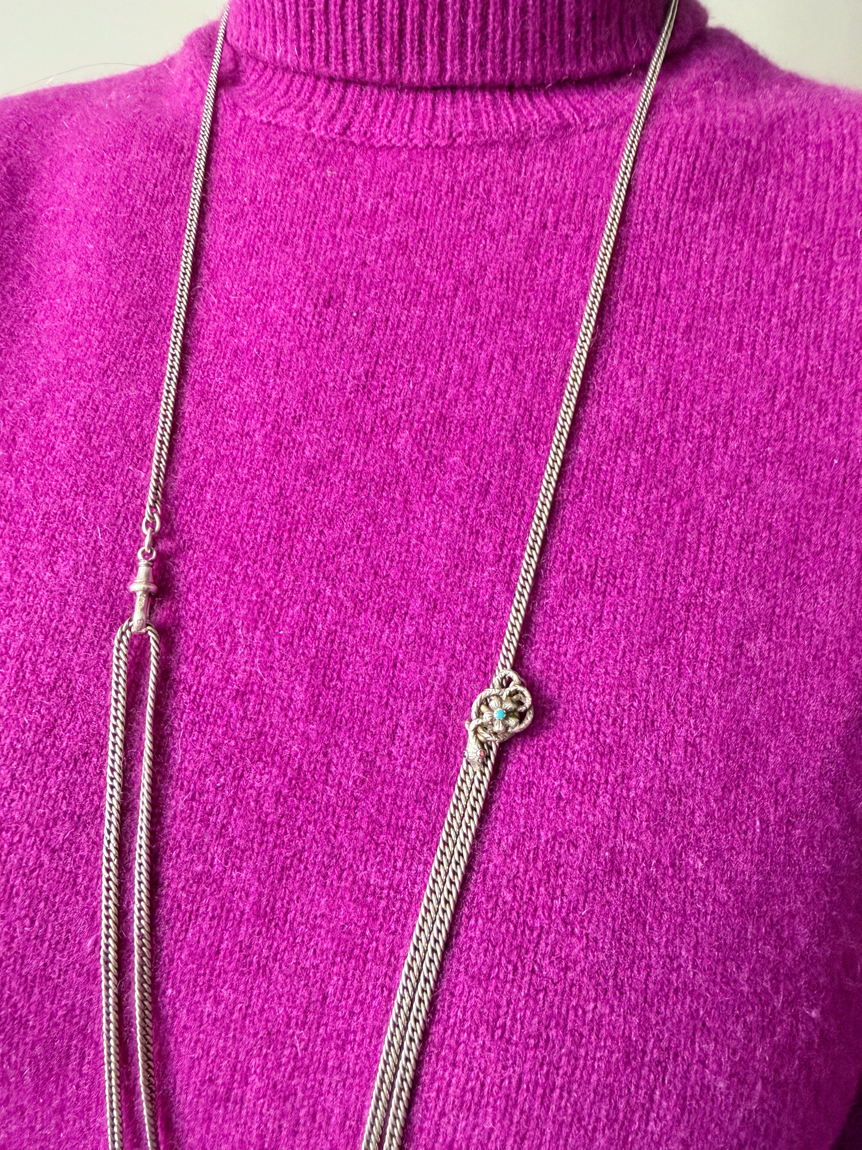 Victorian long guard silver snake chain