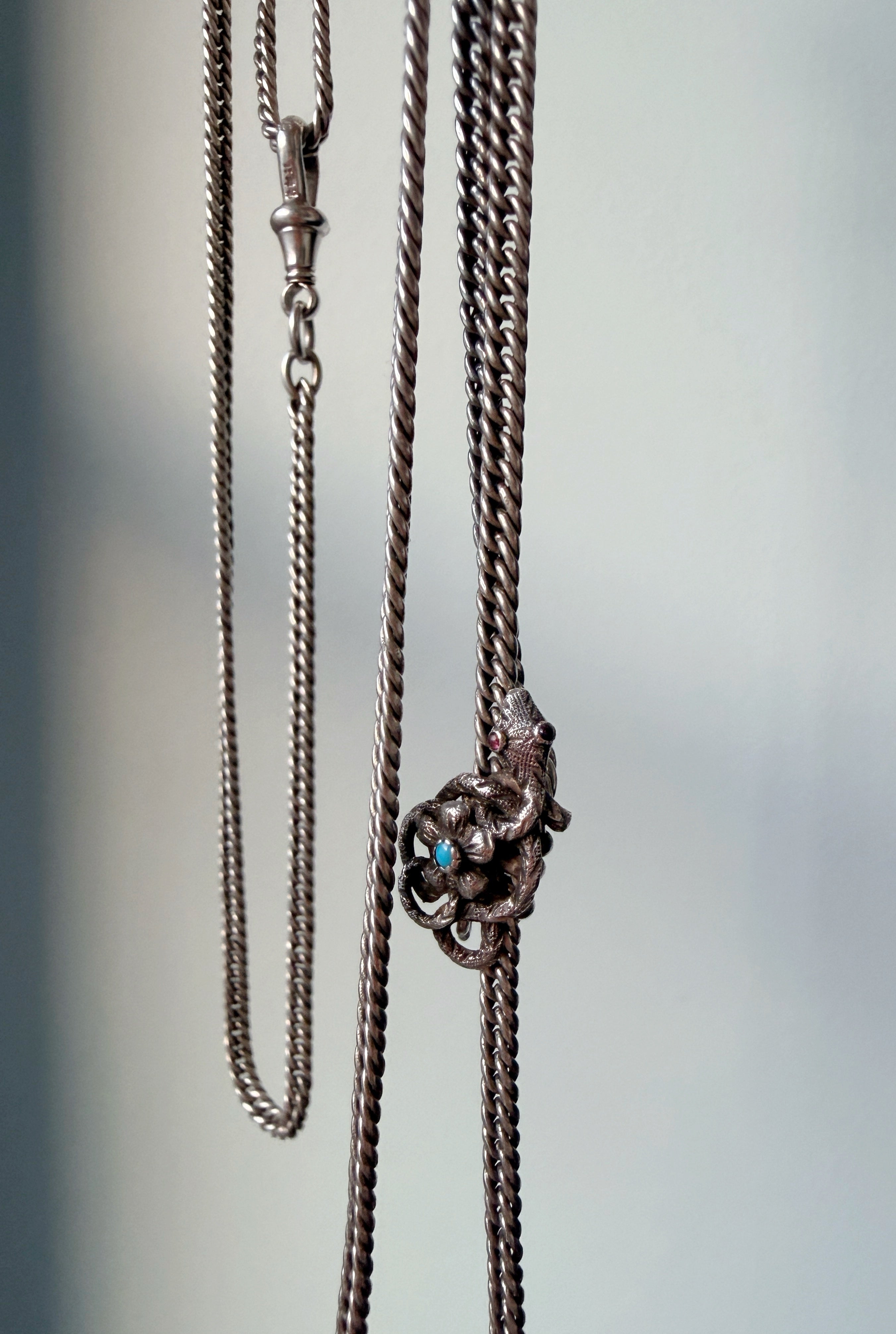 Victorian long guard silver snake chain