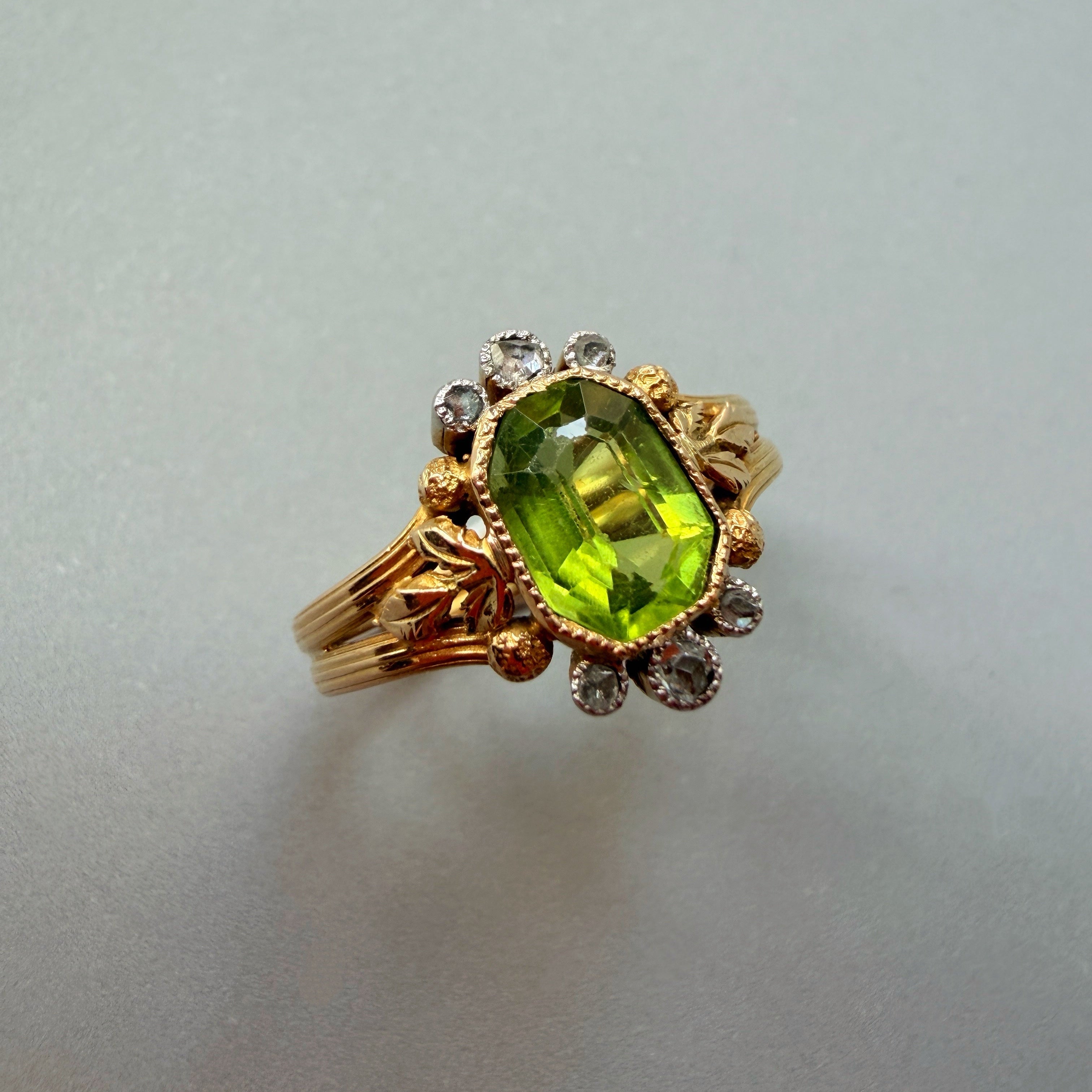 Victorian era 18K gold peridot diamond ring