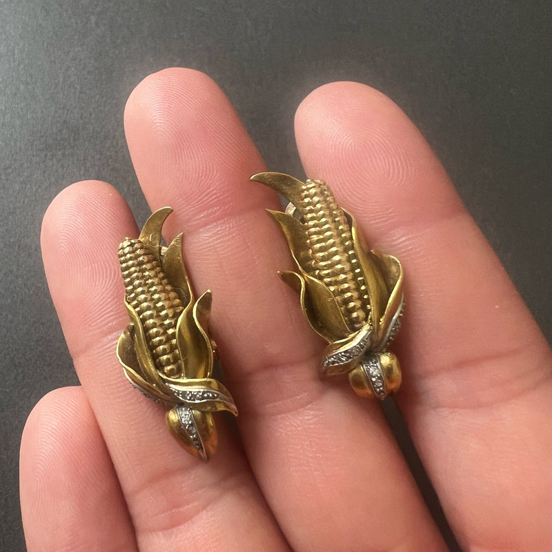 Vintage 18K gold ears of corn clip earrings