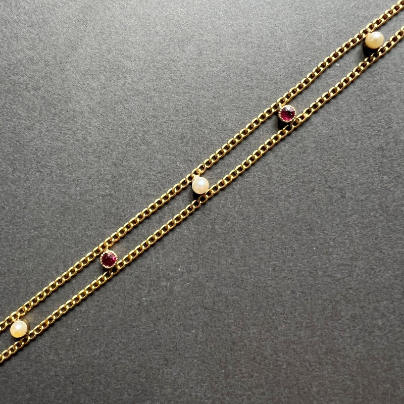 Victorian era 18K gold ruby pearl link bracelet