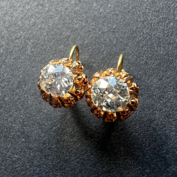 Antique 18K gold solitaire diamond earrings - Curiously timeless