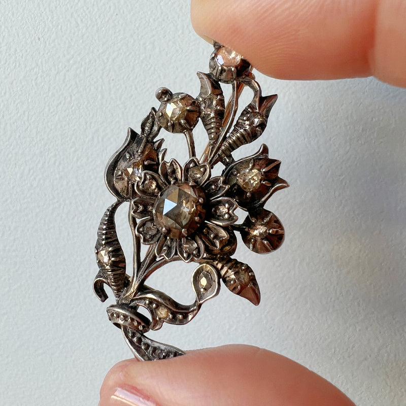 19th century diamond flower brooch