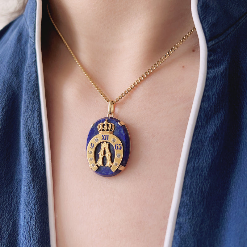 18K gold lapis lazuli diamond crowned “A” pendant