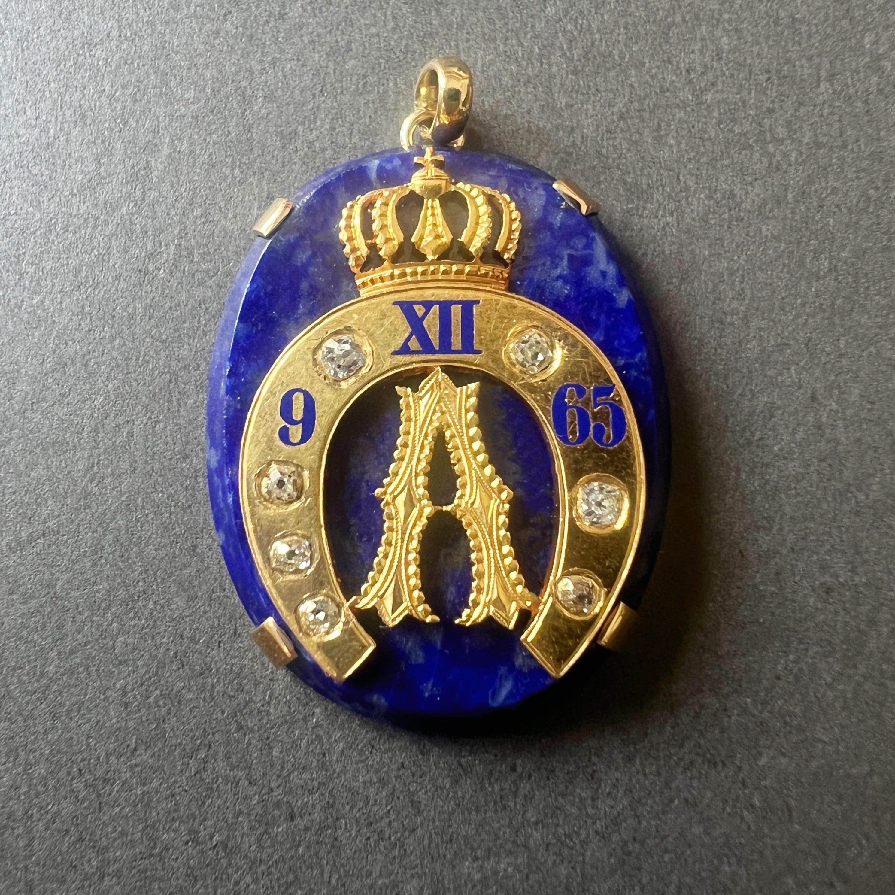 18K gold lapis lazuli diamond crowned “A” pendant - Curiously timeless