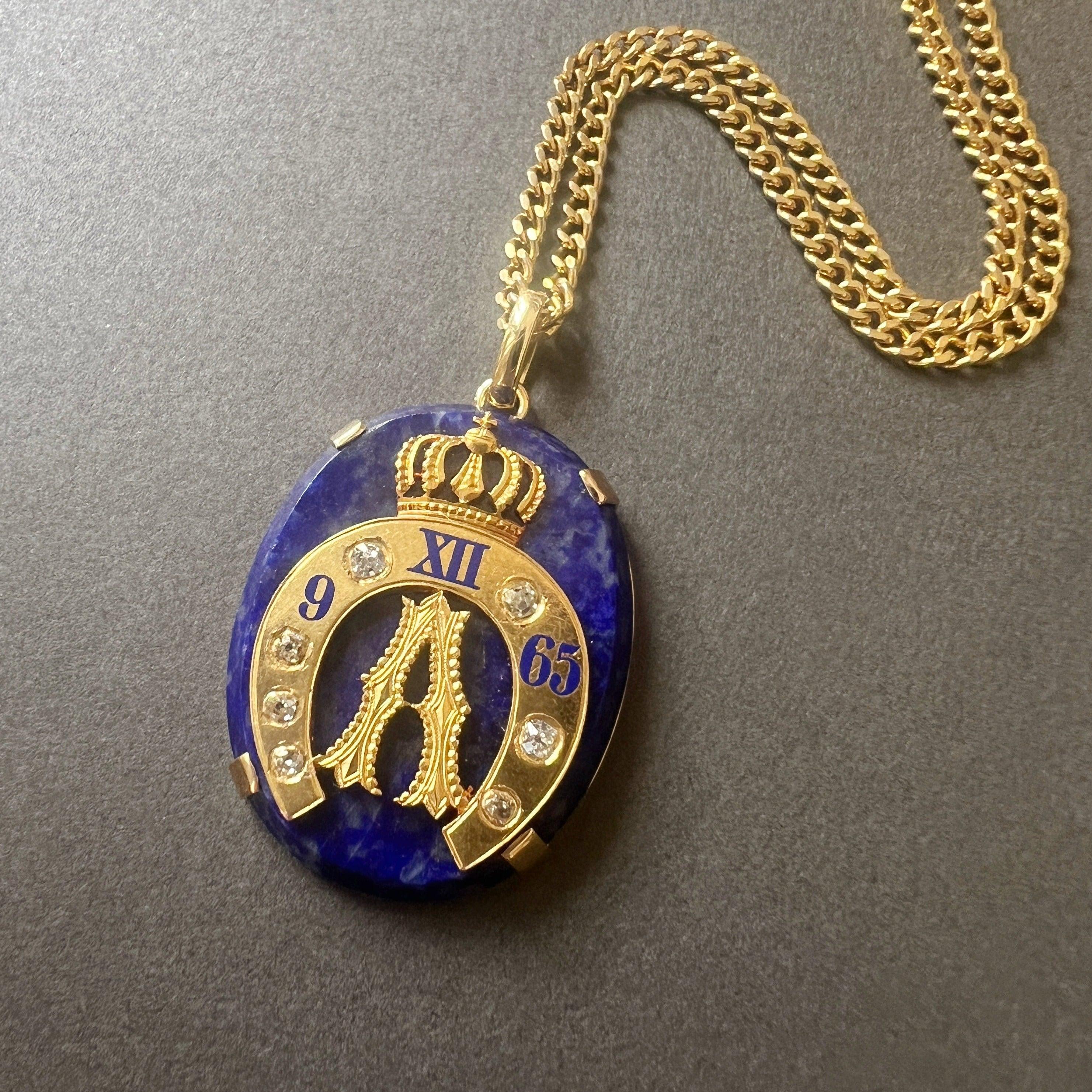 18K gold lapis lazuli diamond crowned “A” pendant - Curiously timeless