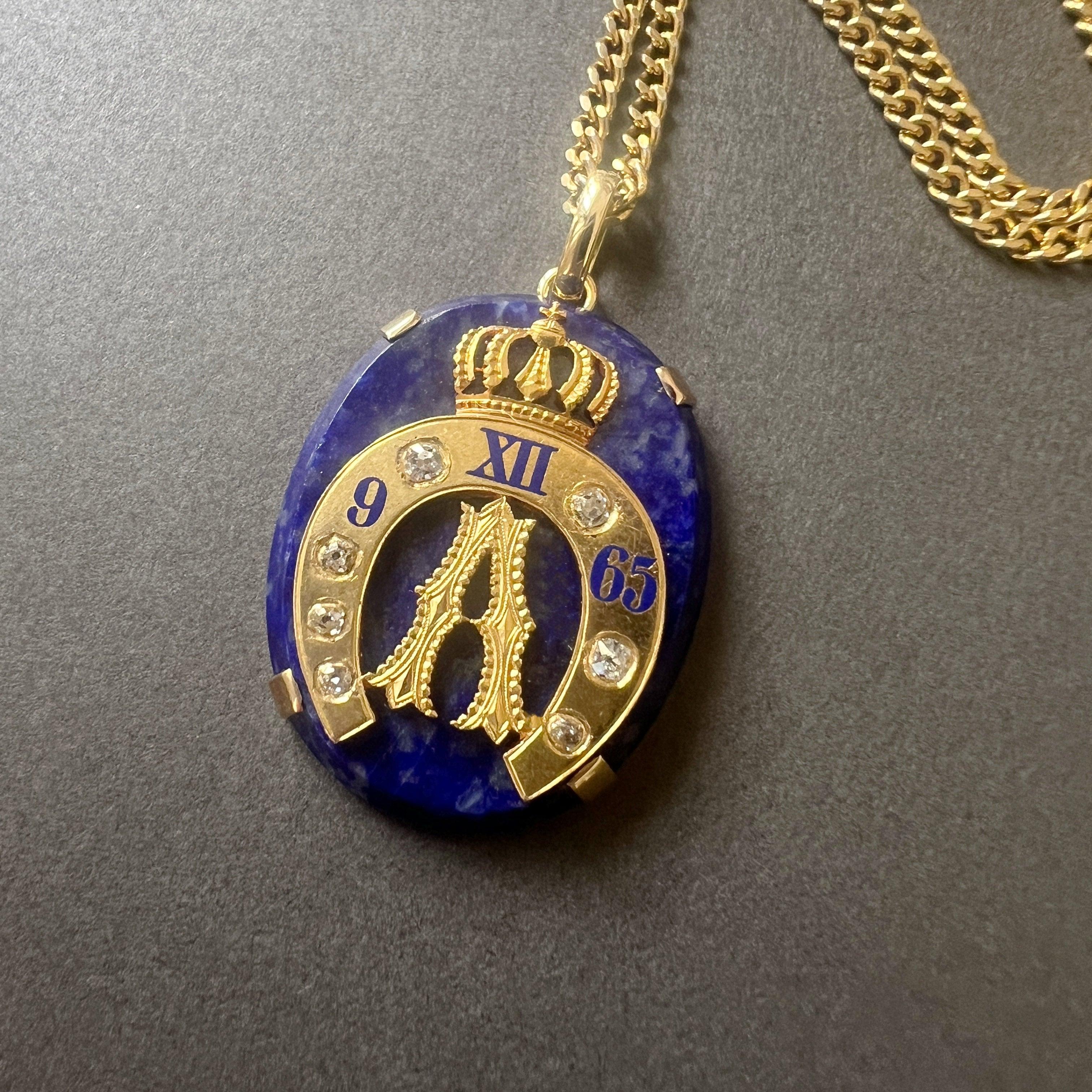 18K gold lapis lazuli diamond crowned “A” pendant - Curiously timeless