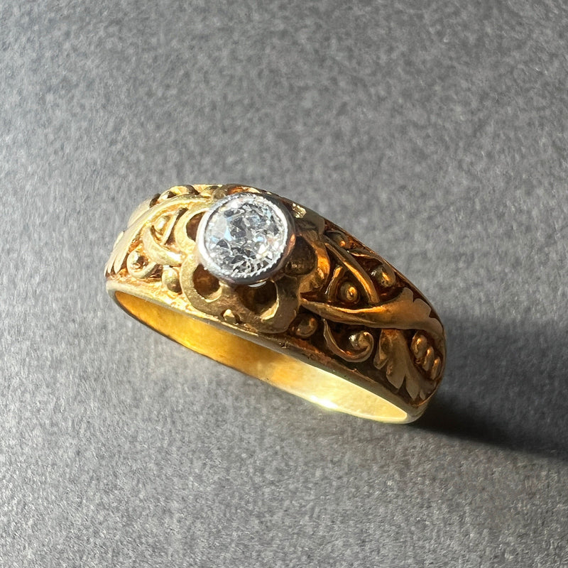 Georgian era 18K plain gold floral diamond band ring