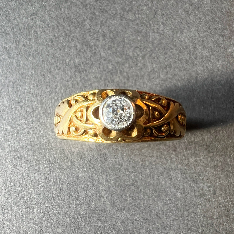 Georgian era 18K plain gold floral diamond band ring