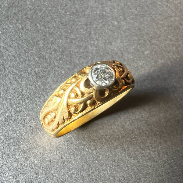 Georgian era 18K plain gold floral diamond band ring