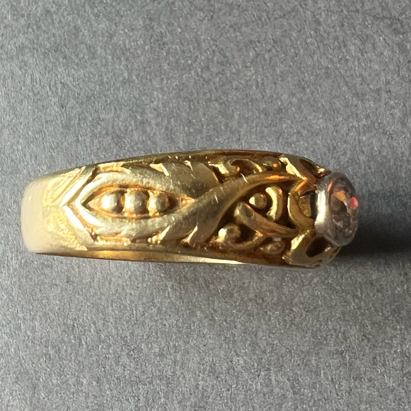 Georgian era 18K plain gold floral diamond band ring