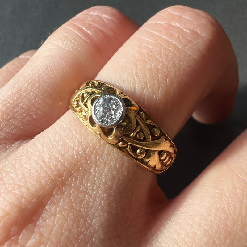 Georgian era 18K plain gold floral diamond band ring