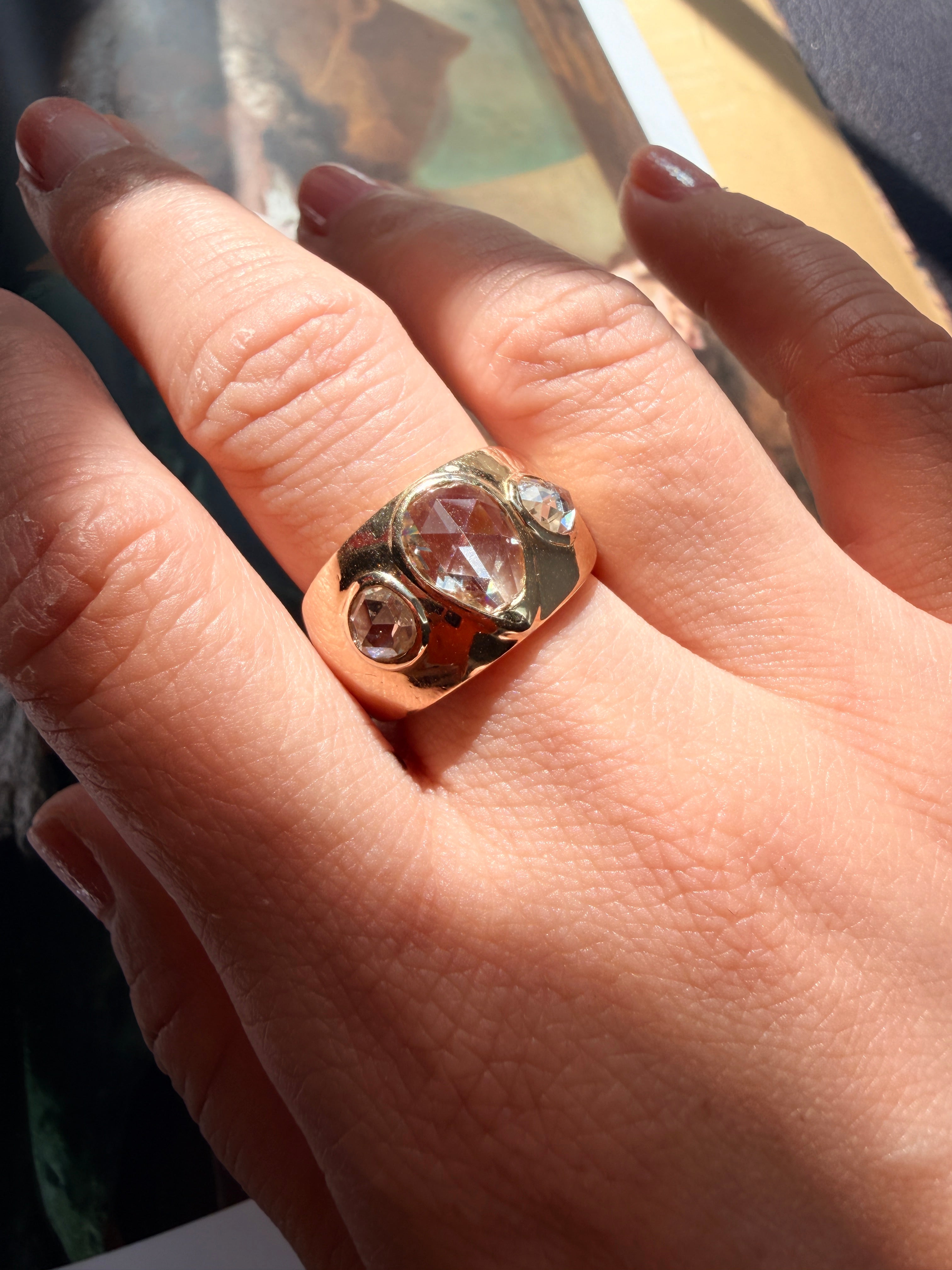 French 18K gold rose cut diamond bandeau ring