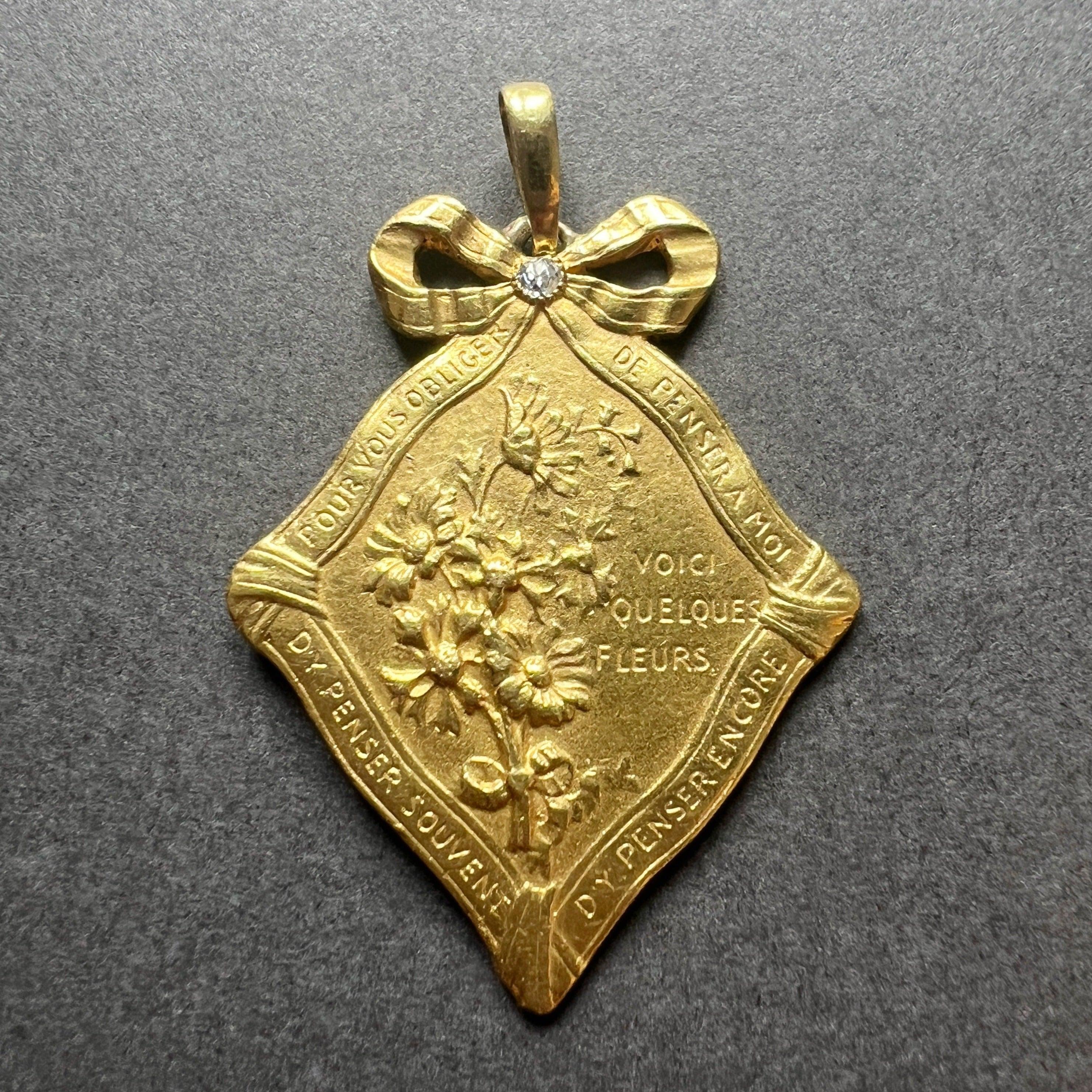 Art Nouveau 18K gold “there are some flowers for you to think of me” medal - Curiously timeless