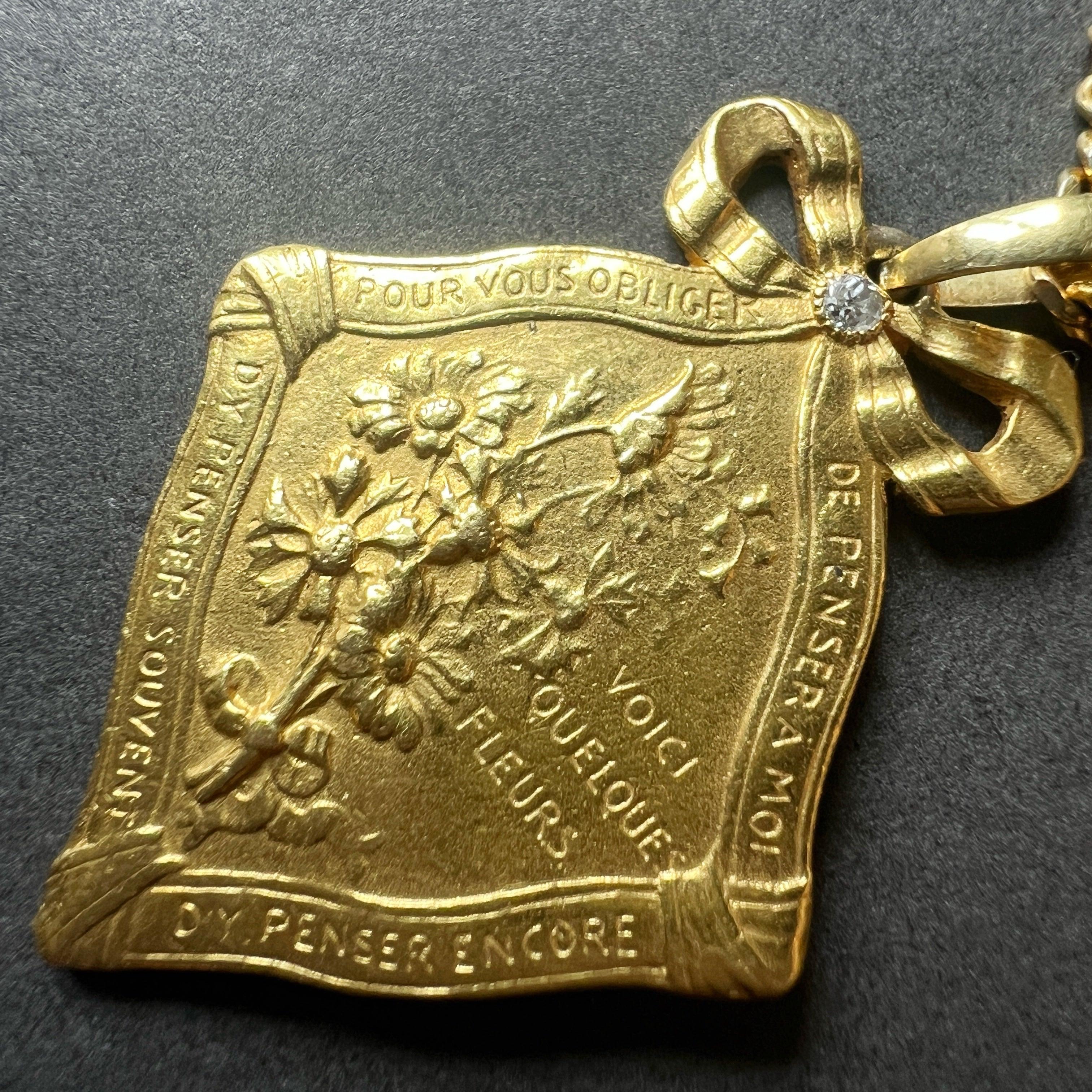 Art Nouveau 18K gold “there are some flowers for you to think of me” medal - Curiously timeless