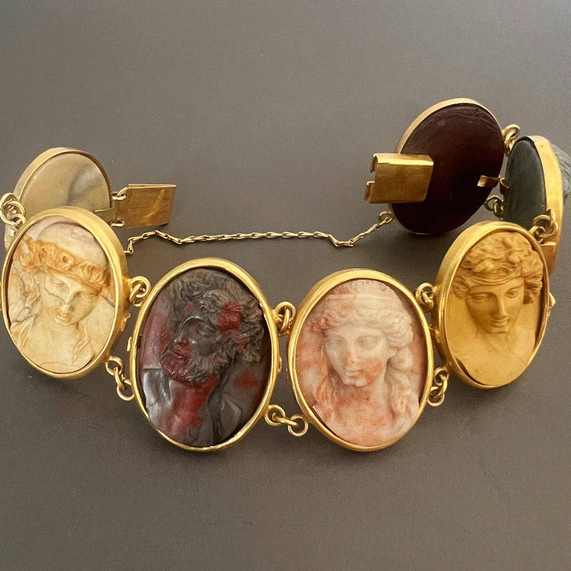 Antique 18K gold grand tour cameo bracelet