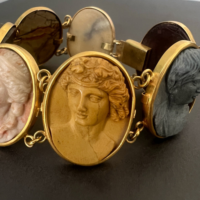 Antique 18K gold grand tour cameo bracelet