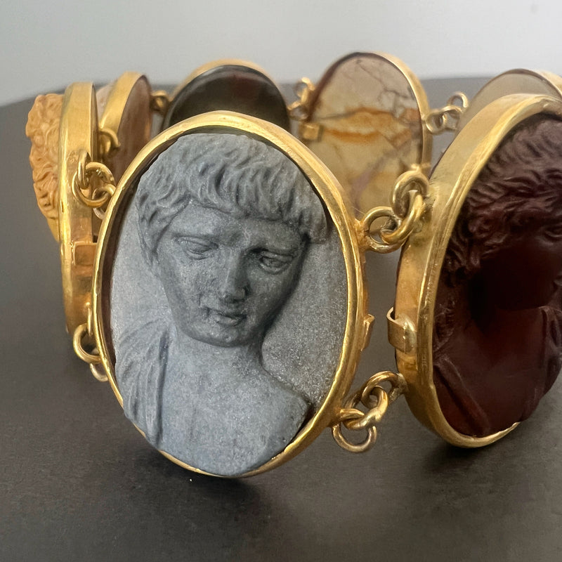 Antique 18K gold grand tour cameo bracelet