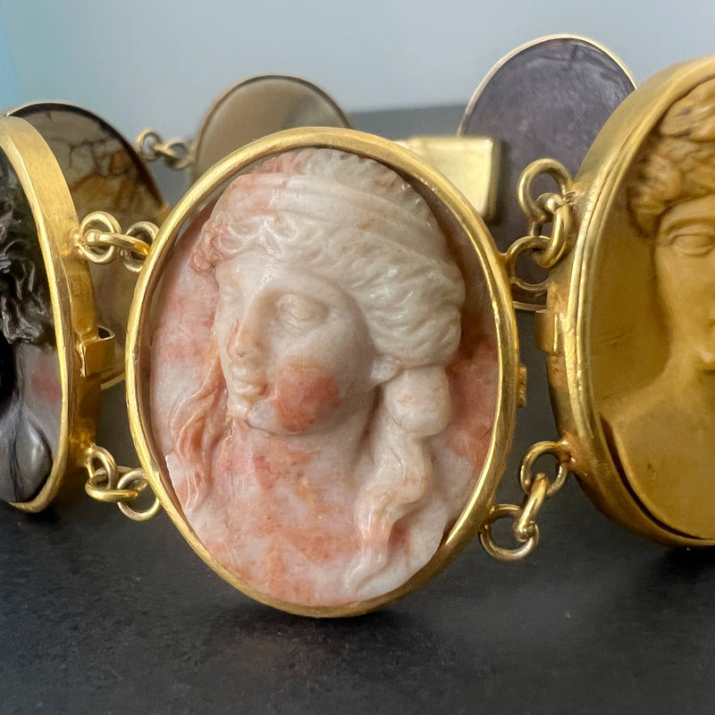 Antique 18K gold grand tour cameo bracelet