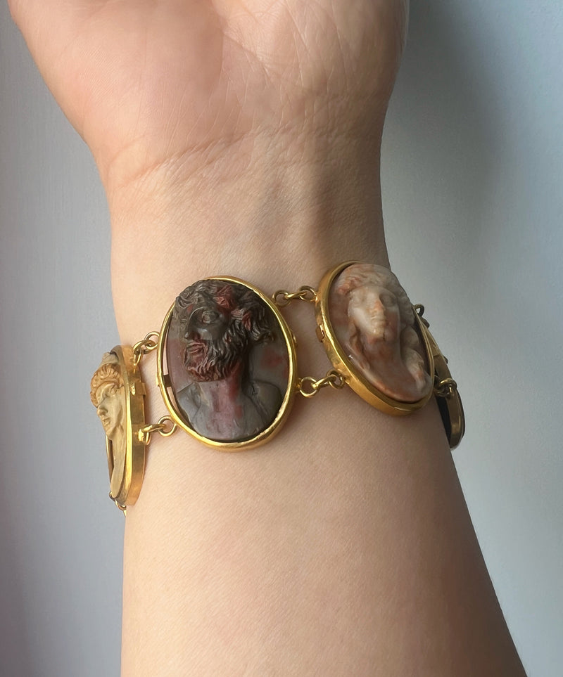 Antique 18K gold grand tour cameo bracelet