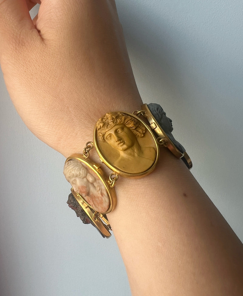 Antique 18K gold grand tour cameo bracelet